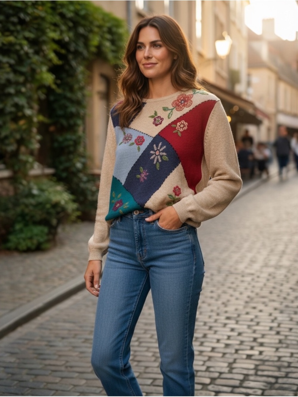 vintage Alfred Dunner floral patchwork sweater. PXL